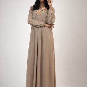 Alevva Beige Embroidered Chiffon Maxi Dress