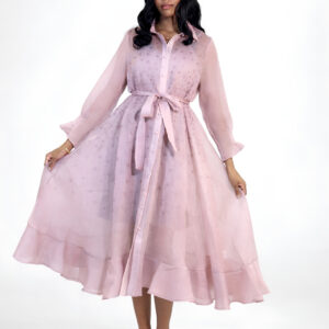 ByNancy Dusty Pink Belted Sheer Midi Dress