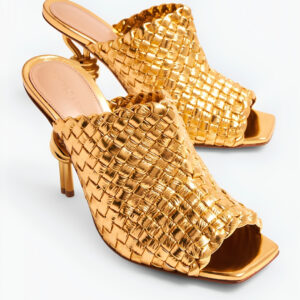 Bottega veneta Luxury Gold Woven Heel Mules
