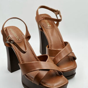 Shoedazzle Brown Cross-Strap Platform Heels