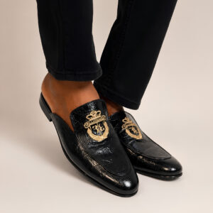 Billionaire Black Embossed Slip-On Mule Loafers