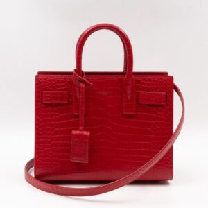 Saint Laurent Red Croc-Embossed Structured Tote