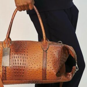 Lmiel Textured Brown Croc-Embossed Duffel Bag