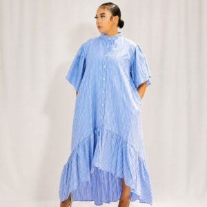 Haniqa Blue Striped Oversized Maxi Dress