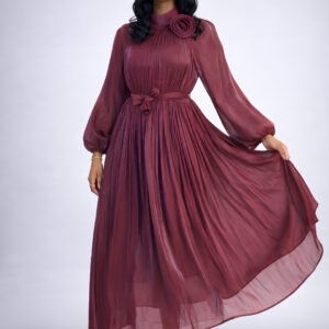 ByNancy Burgundy Pleated Chiffon Midi Gown